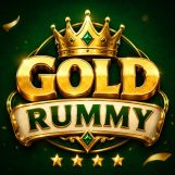 Gold Rummy royal crown logo with golden text and green gaming theme